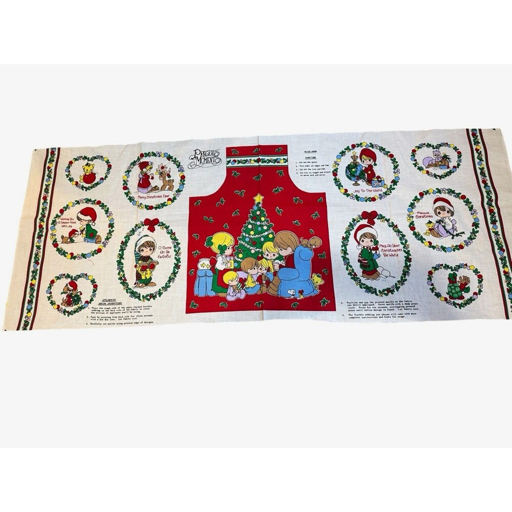 Precious Moments Vintage Christmas Child Apron Appliqué Fabric Panel Uncut